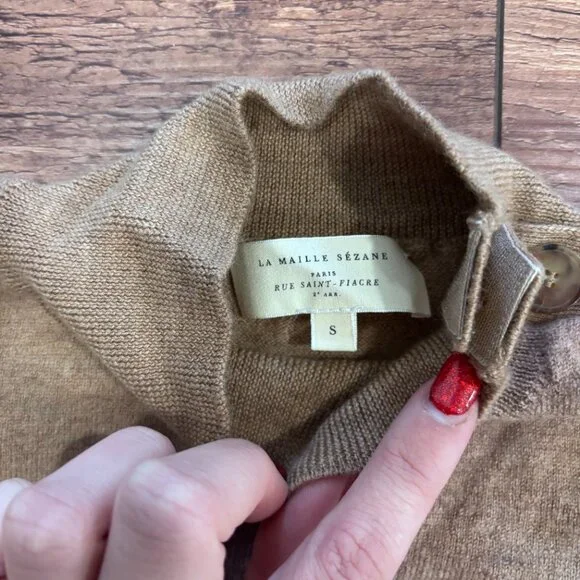 La Maille Sezane Paris Pull Jacob Camel Sweater Womens Small 100% Merino Wool - Picture 6 of 9